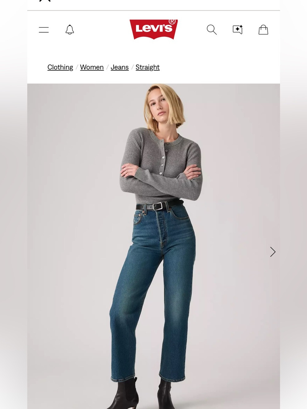 Levi Ribage Straight Crop Jean Size 27